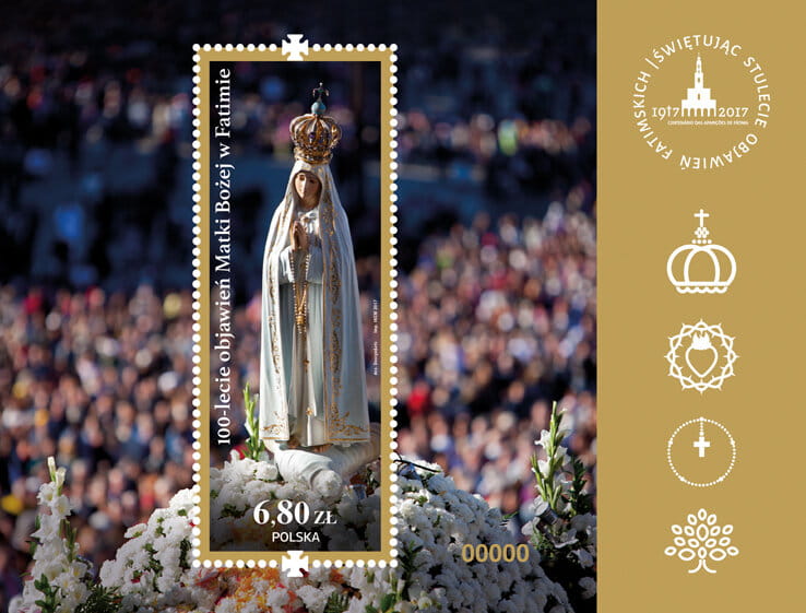 Znaczek 100-lecie Objawień Matki Bożej w Fatimie blok 2017