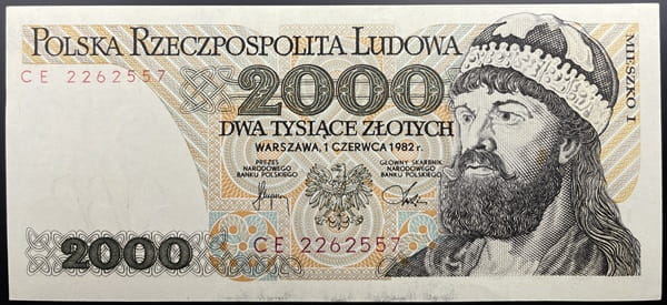 Banknot 2000 zł 1982 Mieszko I stan 1